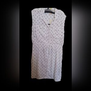 Japna knee length Sundress White & Blue Stars Sleeveless Elastic Waist Small